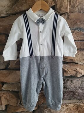 Baby Boy Dressy One Piece With Bow Tie NWT